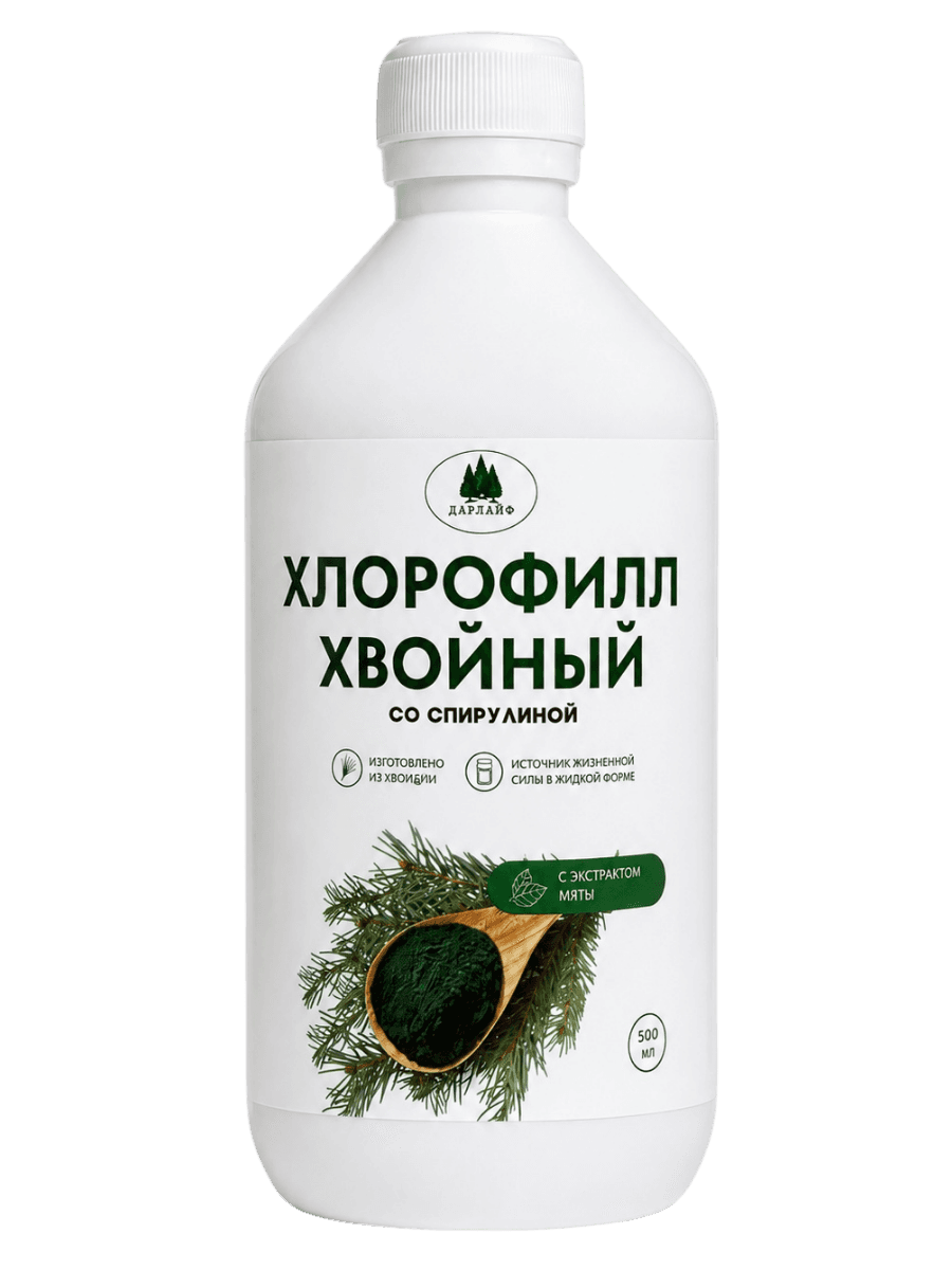 Хлорофилл хвойный со спирулиной и мятой — бутылка 500 мл
