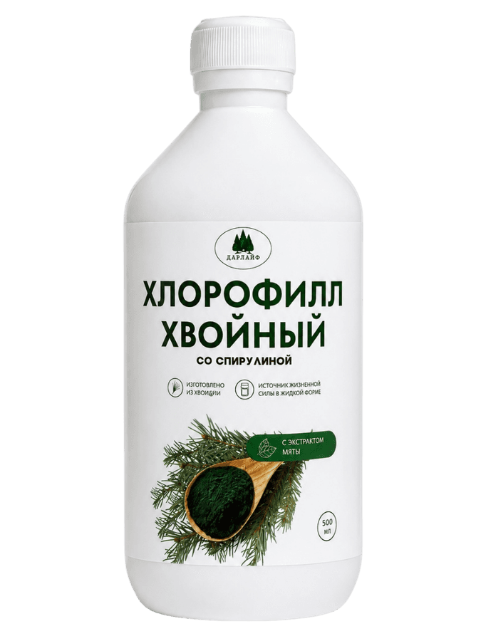 Хлорофилл хвойный со спирулиной и мятой, бутылка 500 мл